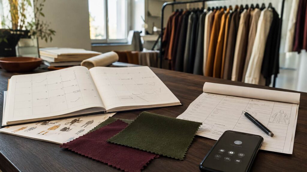 Boutique buyer's desk with AW26 buying calendar